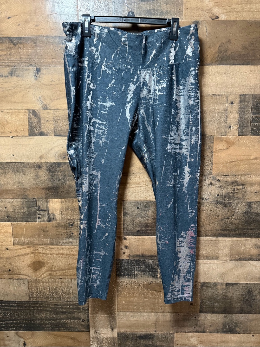 Avia Womens XXL 20 Leggings Black Silver Abstract Print High Rise Stretch